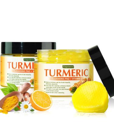 80 Pads Turmeric Cleansing Pads for Face Vitamin C & B5 Turmeric Face Scrub Pads for Exfoliating Turmeric Pads Maintain Water and Oil Balance