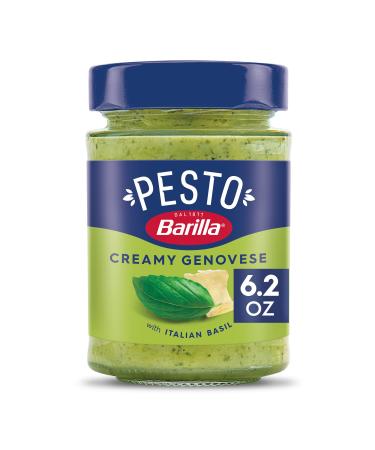 BARILLA Creamy Genovese Pesto Sauce, 6.2 oz. Jar - Imported from Italy - Made with Fragrant Italian Basil & Freshly Grated Italian Cheeses - Non-GMO Ingredients - Pasta Sauce, Marinade, Dip & More