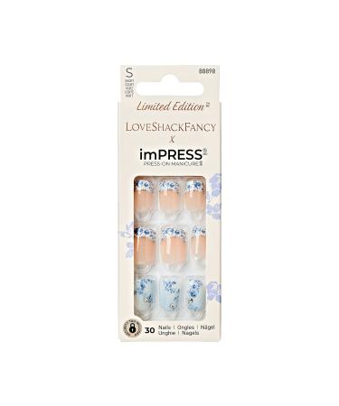 KISS LoveShackFancy x imPRESS Press-On Manicure Limited Edition  Style Hydrangea Blue Short Square Blue Press-On Nails  Includes Prep Pad  Mini Nail File  Cuticle Stick  & 30 Fake Nails