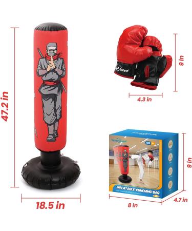 Inflatable Kids Punching Bag with Boxing Gloves | 47 High Free Standing Bounce Back Bag for MMA, Karate, Taekwondo | Gifts for Kids - Boys and Girls - Buy Online on SooperMarket.com