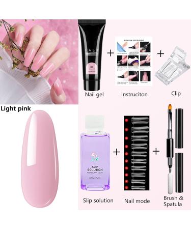 Poly Nail Gel Kit Pink - Beginner Builder Extension Set with Slip Solution for DIY Nail Art - Women's Gift | Light Pink - Buy Online on SooperMarket.com