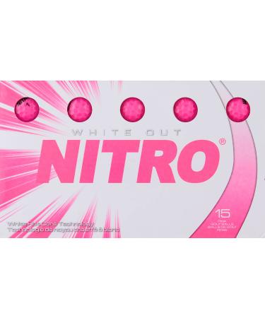 Nitro Long Distance Peak Performance Golf Balls (15PK) All Levels White Out 70 Compression High Velocity White Hot Core Long Distance Golf Balls USGA Approved-Total of 15-Hot Pink