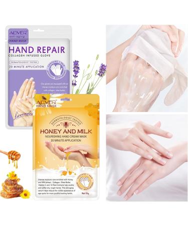 4 Pairs Moisturizing Peeling Hand Mask with Honey & Milk - Natural Plant Extracts Collagen Brightening & Anti-Aging Repair (Honey & Lavender) - Buy Online on SooperMarket.com