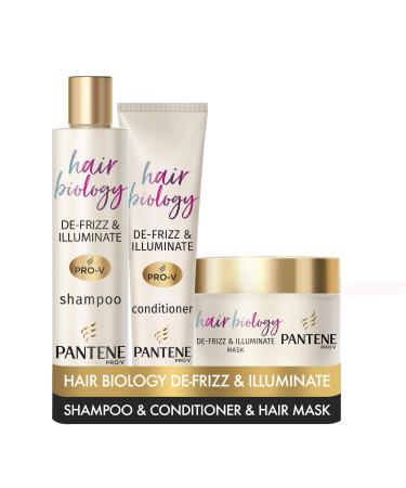 Pantene Pro-V Hair Biology De-Frizz & Illuminate Shampoo Conditioner and Hair Mask Anti-Frizz Hair Products Set with Hyaluronic Acid For Frizzy Or Dry & Coloured Hair