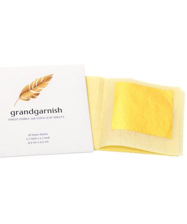 grandgarnish 24K Edible Gold Leaf Sheets -1.7 inch Small 10 Pc - Food Grade Real Gold Foil Leaves for Baking Cake, Cooking, Face Mask, Makeup, Arts and Crafts
