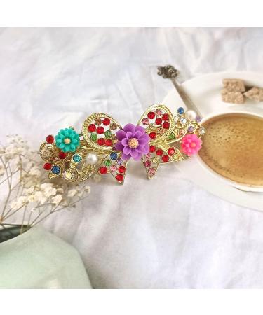 Crystal Flower Hair Barrettes Vintage Butterfly Rhinestone French Spring Clasp Claws Pearl Hair Clips Accessories for Women Girls Teens (Multi-colored) - Buy Online on SooperMarket.com