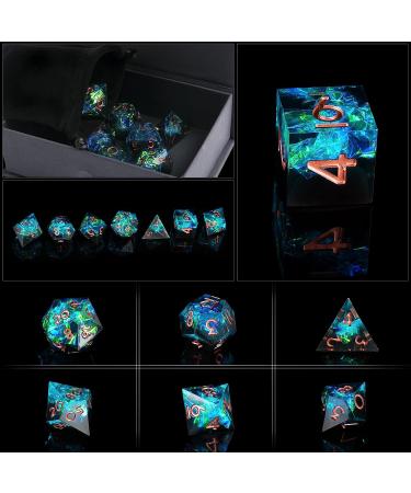 Sharp Edge DND Dice Set - Handmade 7 Piece Accessories for TTRPG Games - Multi-Sided RPG Polyhedral Resin Dice - Blue Dark Color - Buy Online on SooperMarket.com