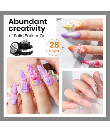 MIZHSE Solid Nail Builder Gel and 3D Nail Gel Kit All in 1 Kits with Chrome Powder and Silicone Nail Art Sculpture Pen Clear Gel Nail Extension 3D Sculpting Gel for Nails Strengthen Gel for Nails Art - Buy Online on SooperMarket.com