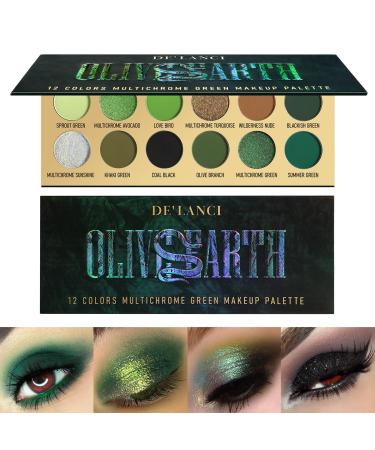 Olive Green Eyeshadow Palette Black Green Multichrome Eyeshadow for Green Smokey Eyes 12 Colors Matte Glitter Pigmented Powder Long Lasting Green Brown Eye Makeup Pallet for Christmas Look Vegan