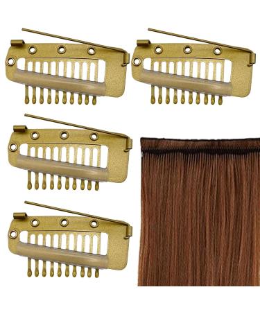 4 Gold Hair Extension Clamps - Metal Wig Clinging Snap Wing Brackets with 10 Teeth for Women's Hair Extensions - Buy Online on SooperMarket.com