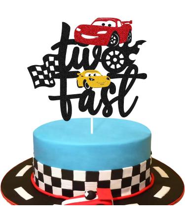 Race Car Cake Topper for 2nd Birthday Party - Checkered Flag Decoration for Kids - Buy Online on SooperMarket.com