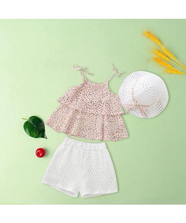 Korean Floral Chiffon Shirt Camisole with Hat Girls' Summer Suit (Pink, 5-6 Years) - Buy Online on SooperMarket.com