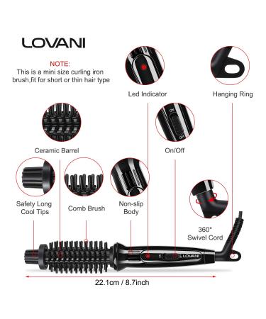 LOVANI Mini Travel Hair Curling Iron Brush - Dual Voltage 3-in-1 Ceramic Ionic Curler for Short Hair with Anti-Scald Protection & Travel Bag - Buy Online on SooperMarket.com
