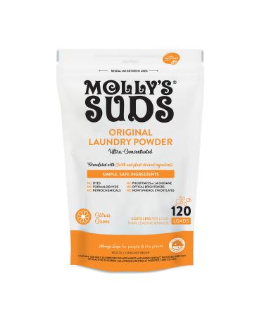 Molly's Suds Original Laundry Detergent Powder - Natural Washing Powder Earth Derived Powder Detergent Non-Liquid Organic Washing Detergent Sensitive Skin Laundry Detergent - 120 Loads Citrus Grove Citrus Grove - 120 Loads
