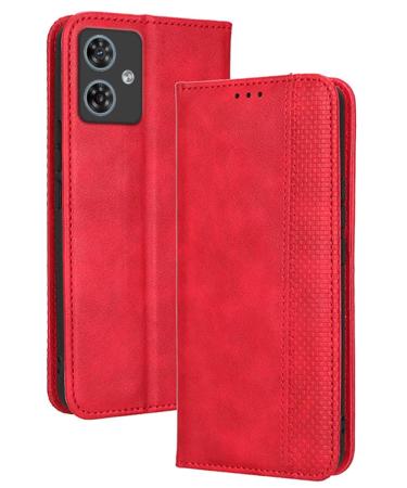 RankOne Flip Leather Case Cover for Motorola Moto G54 / Motorola Moto G54 Power (6.5" Inches) Red Motorola Moto G54 Red