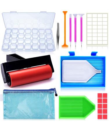 Suptikes 22 Pieces 5D Diamonds Painting Tools and Accessories Kits with Diamond Painting Roller and Diamond Embroidery Box for Diamond Painting Art Red