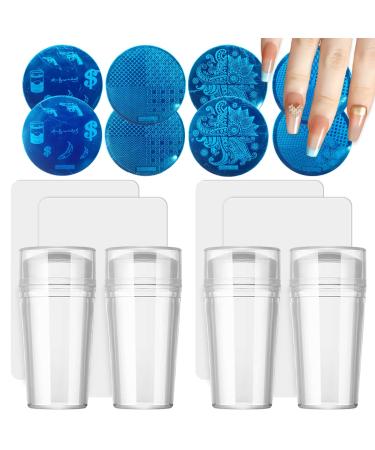 saijer Nail Art Stamper 4 PCS Silicone Nail Art Stamper With Scrapers 8 PCS Nail Art Stamping Plates Transparent Jelly Nail Stamp Manicure Tools Nail Plates Soft Stamper for DIY Nail Art Design