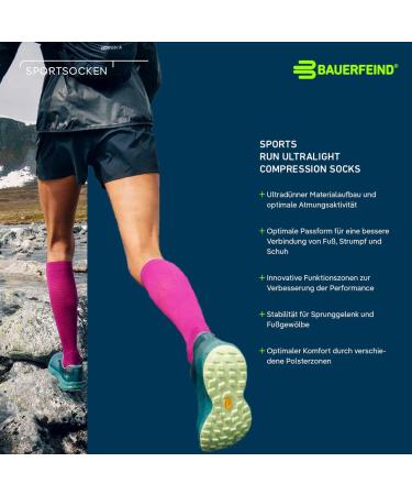 Bauerfeind Ultralight Running Compression Socks for Men & Women | Thin Sports Socks for Jogging & Fitness | Size M (41-43) Berry Color - Buy Online on SooperMarket.com