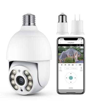 DocSmart Light Bulb Security Cameras, 2K Outdoor Wireless 360Pan/Tilt IP Light Socket Cameras for Home Security with IP65 Color Night Vision Auto Tracking Siren Alarm Two Way Audio 2.4GHz