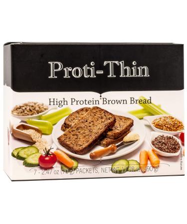Proti-Thin High Protein Brown Bread, 15g Protein, Low Calorie, High Fiber, Low Net Carb Diet Bread, Low Sugar, KETO Diet Friendly, Ideal Protein Compatible, 3 Individual Slices per Serving, 7 Servings