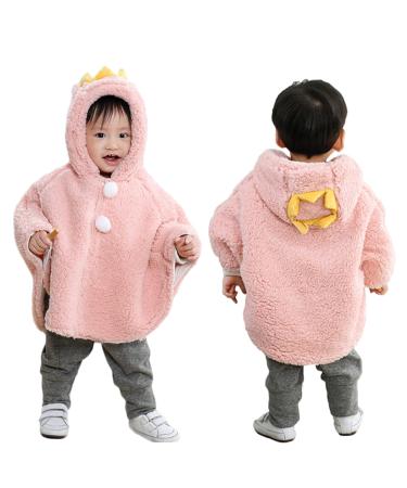 ITODA Toddler Winter Fleece Coat Poncho Cape Cute Hooded Cloak Coat Winter Warm Outwear Jacket Pattern Hoodies Girls Boys (0-3 Years) 24 Months Pink