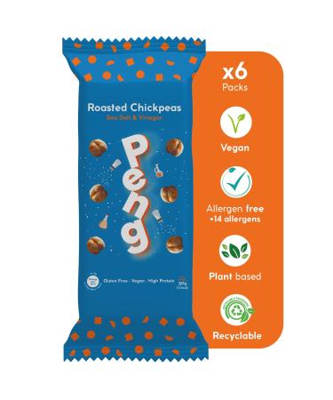 Peng Roasted Chickpeas Snack (6 x 30g) - Healthy High Protein Plant-Based Double Roasted Chickpeas Snack (Sea Salt & Vinegar)