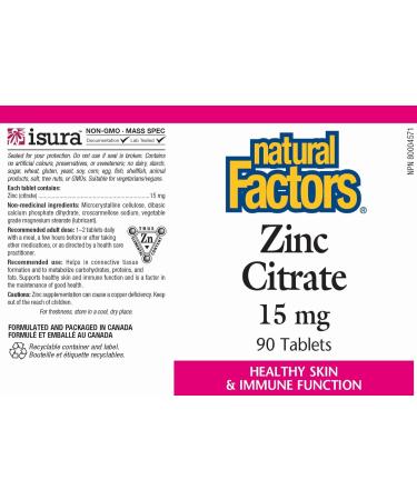 Natural Factors Zinc Citrate 15mg Tablets 90 Count by Natural Factors - Buy Online on SooperMarket.com