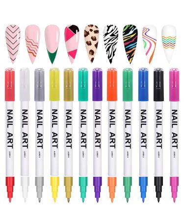 Gorvalin 12 Colors Nail Art Pens  3D Nail Polish Pens Nail Point Graffiti Dotting Liner Pen Sets Nail Art Painted Pen Drawing Nail Design Kit for Nail DIY Decoration