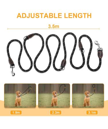 Adjustable Reflective Dog Leash for Large & Medium Dogs - 3M Nylon Lead with Double Carabiner Hooks - Buy Online on SooperMarket.com