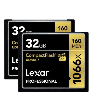 Lexar Professional 1066x 32GB (2-Pack) CompactFlash Card, Up to 160MB/s Read, for Professional Photographer, Videographer, Enthusiast (LCF32GCRBNA10662) 1 Count (Pack of 2) CompactFlash Card
