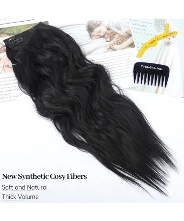 KooKaStyle Invisible Wire Hair Extensions - Long Wavy Secret Hairpiece | Adjustable Size, 4 Secure Clips, 24 Inch, Black - Buy Online on SooperMarket.com