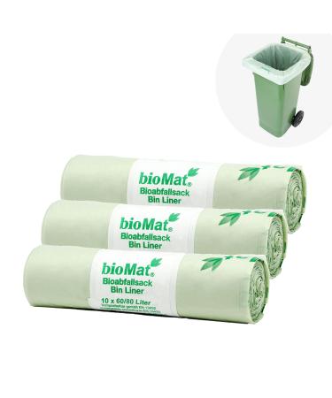 Biomat compostable 80l garbage bags 30 organic waste bag for bio bin residual waste bin premium quality climate-neutral made in Germany 10 pieces (3-pack) 80l (30 pieces))