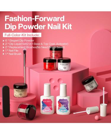 Modelones 12Pcs Dip Powder Nail Kit Valentine's Day Set - Red White Glitters Dipping Powder System with Base & Top Coat Activator - French Nail Art Manicure Tools - Buy Online on SooperMarket.com