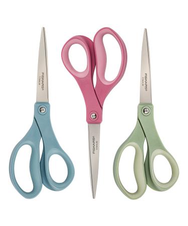 Fiskars Crafts Purpose Titanium Softgrip Fiskars Scissors, 3 Pack, Blue/Pink/Green