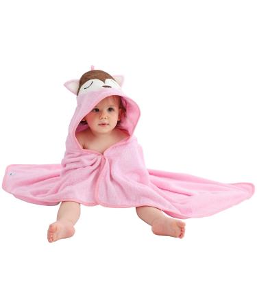COOKY.D Bamboo Hooded Baby Bath Towel Toddler Wearable Blanket Boy Girl Large Size Animal Bathrobe Pink Fox 75x100cm