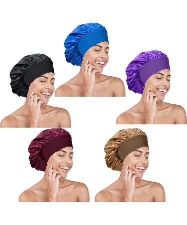 Silk Hair Wrap for Sleeping - Satin Bonnet Sleep Cap for Curly Hair | Soft Satin Head Cover for Women Girls | Purple Silk Bonnet for Makeup and Hair Protection - Buy Online on SooperMarket.com