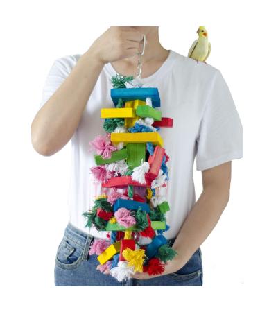 Deloky Bird Block Knots Tearing Toy -19.7 inch Multicolored Natural Wooden Parrot Chewing Toy Suggested for Macaws cokatoos,African Grey and a Variety of Amazon Parrots.(Large Size)
