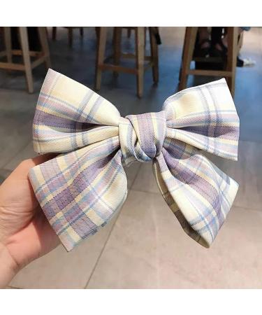 Large Hair Bows for Women Big Bow Hair Clips Plaid Fabric Hairpin Elegant French Hair Barrettes for Thick and Fine Super Fairy Hair Accessories for Women Girls (Blue Purple) - Buy Online on SooperMarket.com