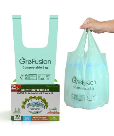 GreFusion Extra Strong 10L organic waste bags with handle 50 pieces Garbage bags with handle 10 liters-50 pieces