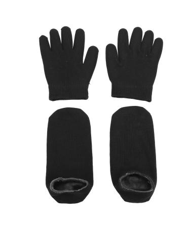 Moisturizing Gloves Gloves Socks Set for Dry Cracked Feet Hands Essential Oil Gel Spa Gloves Socks for Women Men Cotton Material (Black)