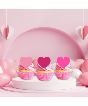 PRECUT Pink Love Heart Cupcake Toppers Valentines Day Edible Cake Topper Edible Valentine Cake Decorations Proposal Decorations Engagement Cake Decoration Anniversary Cake Toppers (24) - Buy Online on SooperMarket.com