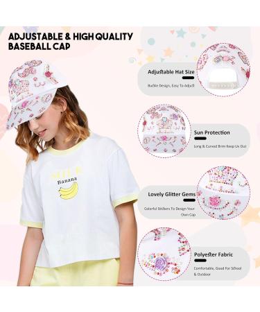 Personalized DIY Baseball Cap Set for Girls - Adjustable Glittering Sun Hat with 8 Leaves Stones - Buy Online on SooperMarket.com