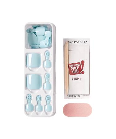 KISS imPRESS Dream Glow Pedicure Press-On Fake Toenails Kit - Light Blue Square Nails with Prep Pad, File, Stick - 24 Nails - Buy Online on SooperMarket.com