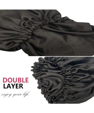 Adjustable Double Layer Satin Bonnet for Women - Large Silk Sleep Cap for Curly Natural Hair (Black) - Buy Online on SooperMarket.com