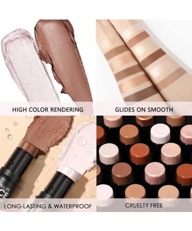 2 PCs Contouring Stick Set - Cream Bronzer & Highlighter for Long-Lasting Face Make-up | Universal Shade - Enhance Your Contours & Glow - Buy Online on SooperMarket.com