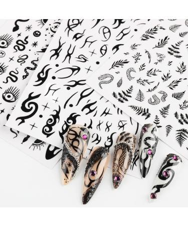 Black Skull Goth Nail Art Stickers - 3D Horror Butterfly Flame Moon Stars Rose Decals - Manicure Decoration Supplies - Buy Online on SooperMarket.com