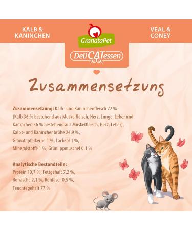 Granatapet Delicatessen Kalb & Rabbits Wet Cat Food - Grain-Free Sugar-Free Gourmet 6x85g Pack - Buy Online on SooperMarket.com