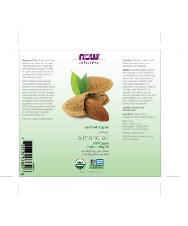 Now Foods Organic Sweet Almond Oil 8 fl oz - Cold-Pressed & Pure - Buy Online on SooperMarket.com