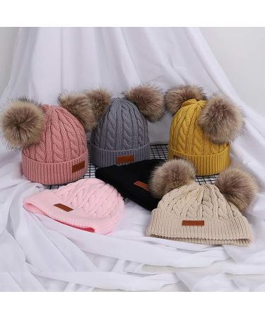 Baby Pom Pom Hat - Infant Winter Beanie Cap in Grey for Boys and Girls - Crochet Fur Hairball Toddler Hat - Buy Online on SooperMarket.com