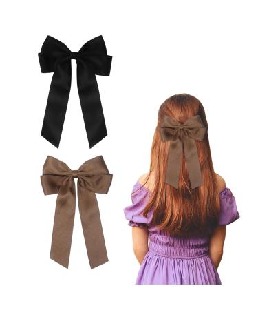 Pack of 2 Hair Bows Hair Clips with Bow Bow Hair for Girls Women (Black Brown)